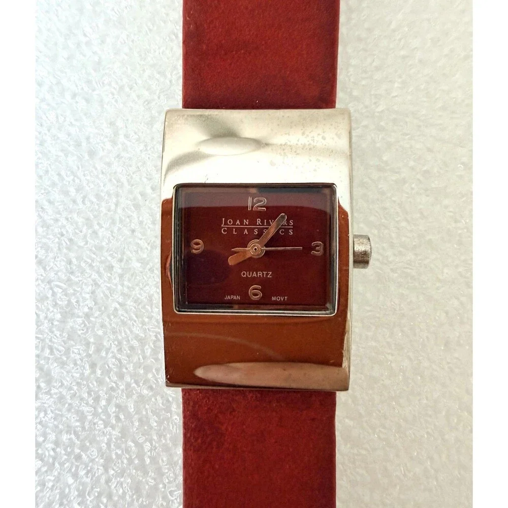 Vintage Joan Rivers Classics Minimalist Red Dial Watch Red Genuine Suede Strap
